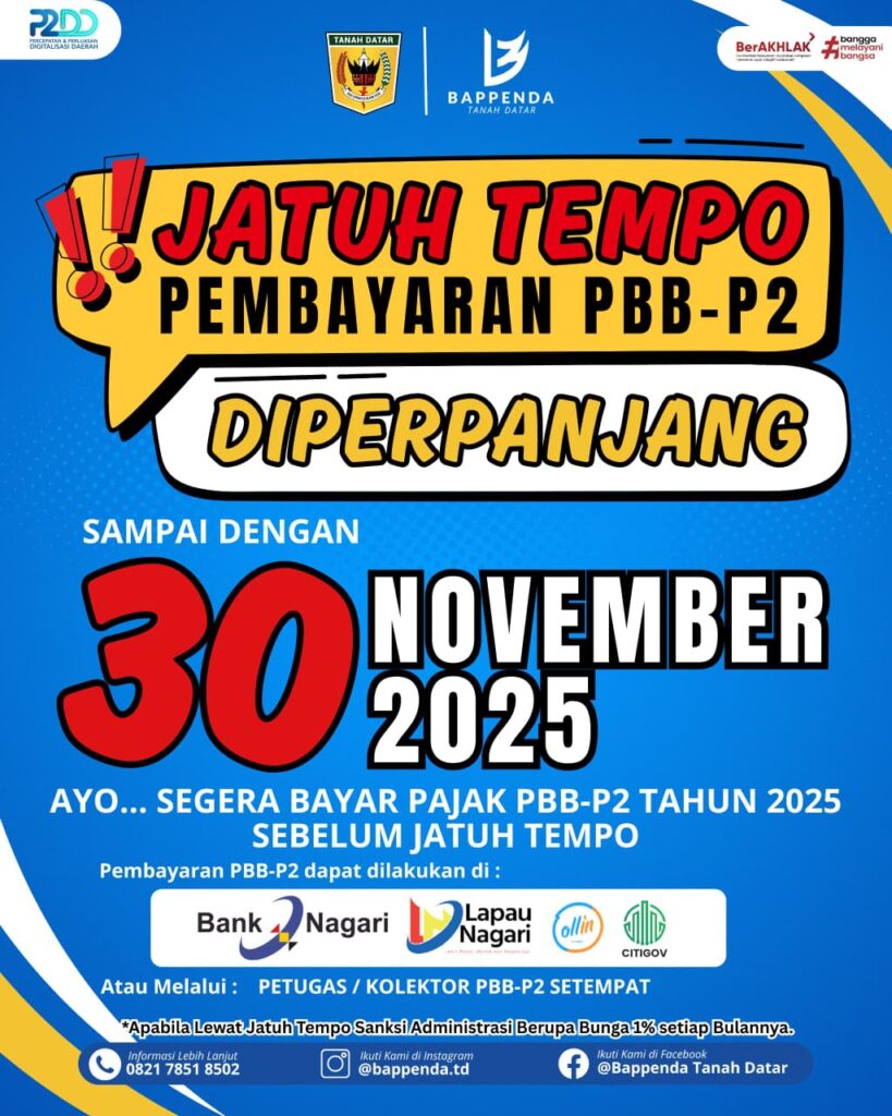 JATUH TEMPO PEMBAYARAN PBB-P2 TAHUN 2025 DIPERPANJANG